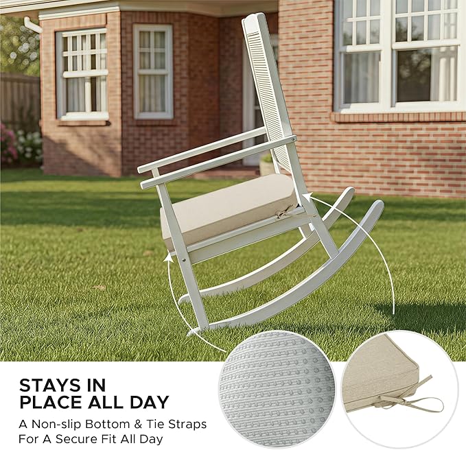 Outdoor Chair Cushions, Fade-Resistant & Water-Resistant, D Shaped Patio Furniture Seat Chair Pads Replacement with Ties, Non-Slip Bottom, Removable Cover, Set of 6, 18.5 x 16 Inch, Beige