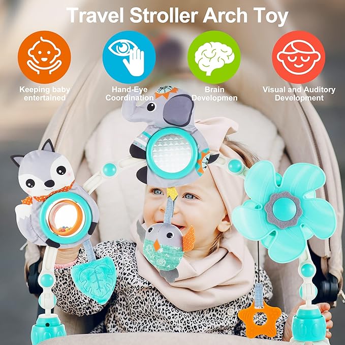 Lynncare Adjustable Arch Bassinet Toys for Infant & Toddlers, Stroller Arch, Baby Crib Toys with Fascinating Hanging for Stimulating Baby’s Senses and Developing Motor Skills