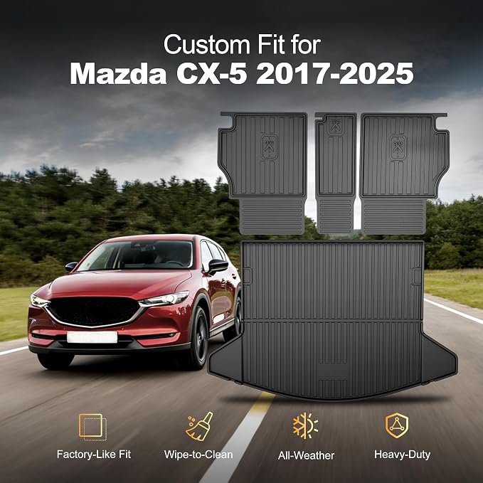 Cargo Liner with Backrest Mat Compatible with 2017-2025 Mazda CX-5 All Weather Protection CX5 Accessories