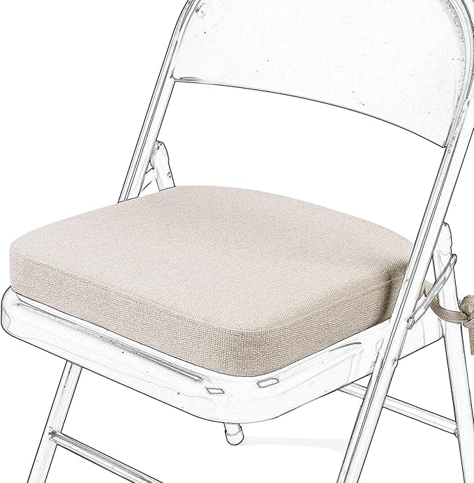 SINOSSO Memory Foam Chair Cushion for Folding Chair 1 Pcs, Thickened 2" Square Kitchen Chair Pad with Ties, Indoor Non-Slip Dining Chair Seat Cushion (1 Piece, Oatmeal Beige)