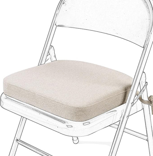 SINOSSO Memory Foam Chair Cushion for Folding Chair 1 Pcs, Thickened 2" Square Kitchen Chair Pad with Ties, Indoor Non-Slip Dining Chair Seat Cushion (1 Piece, Oatmeal Beige)