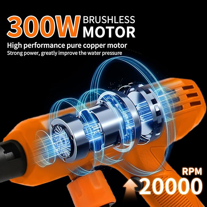Cordless Pressure Washer,1200PSI Portable Power Washer with 4Ah Battery&Charger,6-in-1 Nozzle,5 Meter Hose,Handheld High-Pressure Car Washer for Cars/Yard/Home/Floor (Orange)