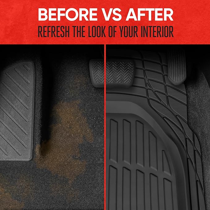 Motor Trend FlexTough Floor Mats for Cars, Black Deep Dish All-Weather Car Mats, Waterproof Trim-to Fit Automotive Floor Mats for Cars Trucks SUV, Universal Floor Liner Car Accessories