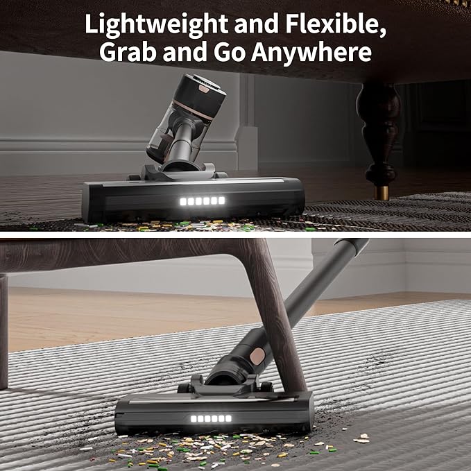 Mojojo Cordless Stick Vacuum Cleaner, 23KPa Handheld Rechargeable Battery Lightweight Small Silver Gray Electirc Broom, 55Mins Runtime for Home Hard Floor Carpet Pet Hair Cleaning