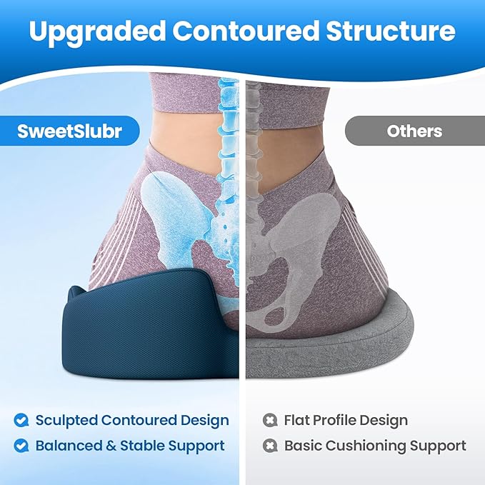 SweetSlubr Large Donut Pillow Seat Cushion for Hemorrhoid Discomfort&Tailbone Pressure, Office Chair Cushion for Long Sitting, Ergonomic Coccyx Pillow for Postpartum Pregnancy, Blue, X-Large