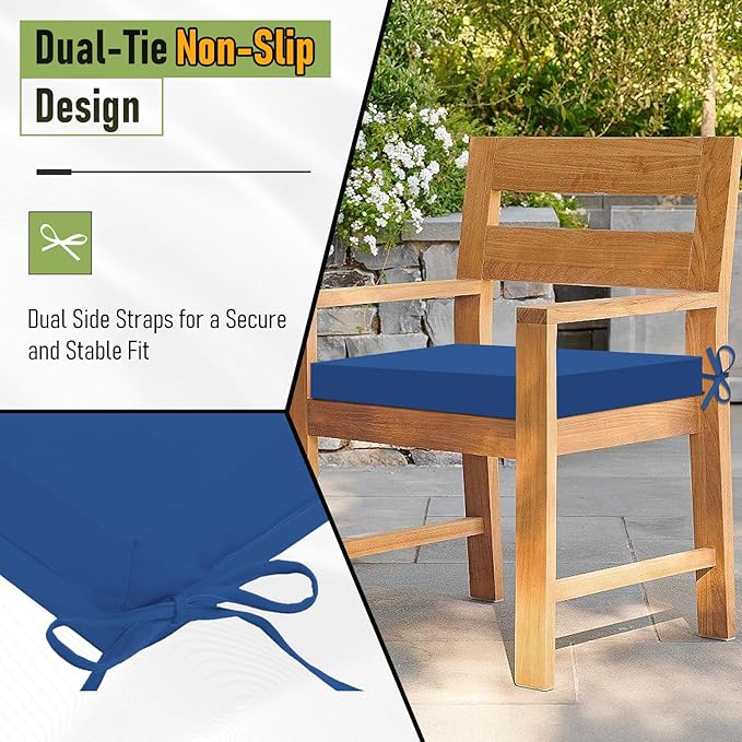 Basic Beyond Outdoor Chair Cushions Set of 6, Square Corner Outdoor Cushions for Patio Furniture, Water Resistant Patio Chair Cushions with 2 Ties, 18.5x16x3, Royal Blue