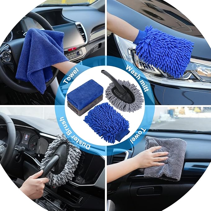 41Pcs Car Cleaning Wash Kit Interior Detailing Cleaner Kit with High Power Handheld Vacuum, Collapsible Bucket, Windshield Tool, Snow Shovel, Tire Brush, Complete Car Care Tools, Blue