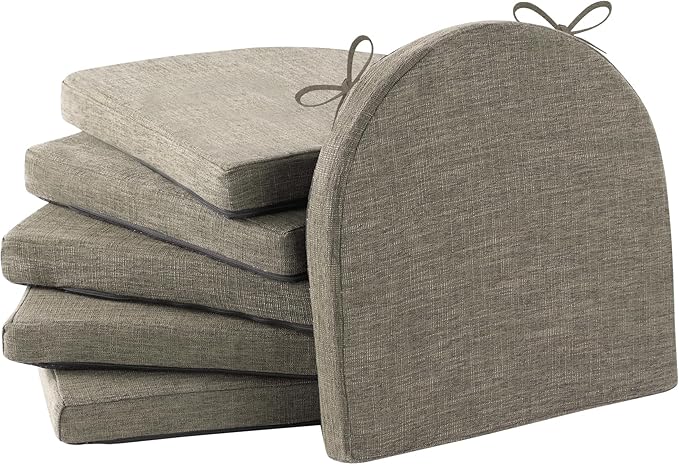 IPYNBAP Chair Cushions for Dining Chairs, Kitchen Chair Cushions, 16'' x 16'' x 2'', Non Slip Indoor Seat Cushions, Chair Pads for Dining Chairs with Ties & Removable Cover, Set of 6, Khaki