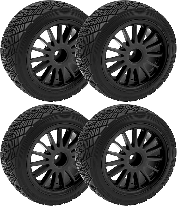 80mm/3.14" Rubber Tires & Plastic Wheel Rims 2.2 Inch 12mm Hex Hub Compatible with 1/10 HPI WR8 Off-Road Rally 1/14 WLtoys 124019 144001 1/16 Redcat Volcano RC Buggy (Black)