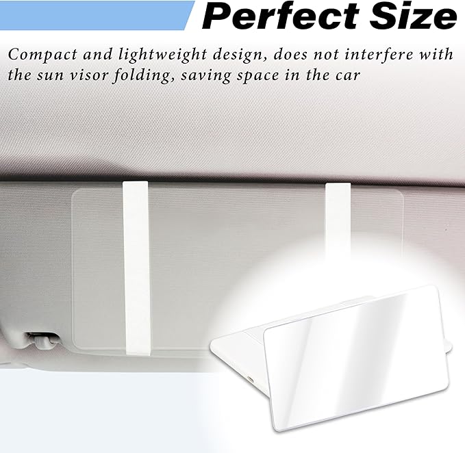 Car Sun Visor Mirror, Cosmetic Makeup Mirrors with Straps, HD Cars Interior Cosmetic Mirror, Car Accessories for Women Universal Sun Visor Mirrors for Trucks, Cars, SUVs (White)