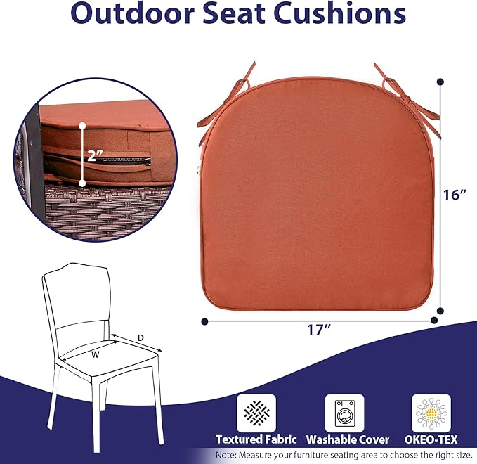 IPYNBAP Outdoor Chair Cushions Set of 4 -Waterproof Outdoor Seat Cushions for Patio Furniture, Patio Chair Cushion with Handle and Ties, Out Door Chair Pads,17x16x2-Round, Spice