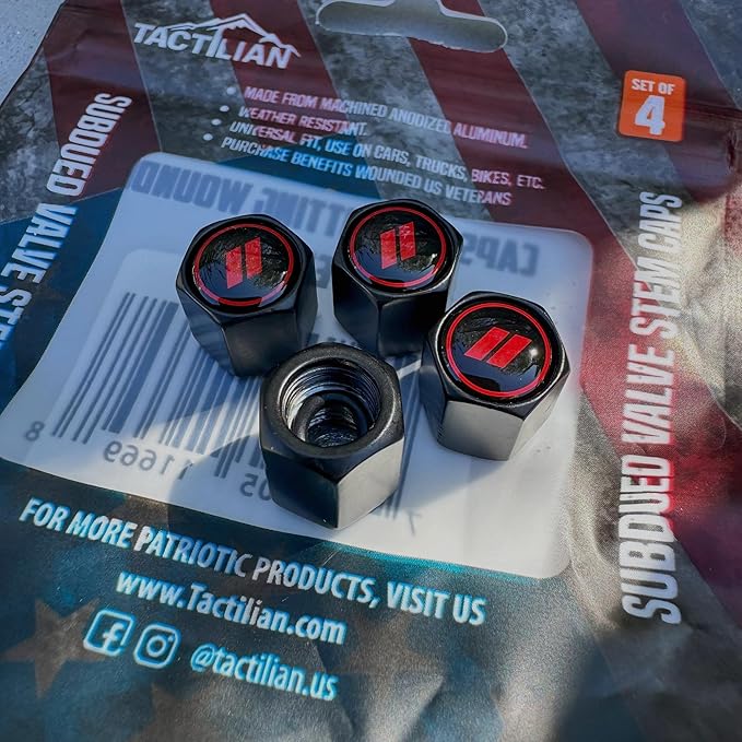 TACTILIAN Red Tire Valve Stem Caps for Dodge Tire Valve | Leakproof Aluminum Tire Valve Caps for Car Tires with Rubber O-Ring Compatible with Dodge Valve Stem Caps for Challenger, Charger, Ram 1500