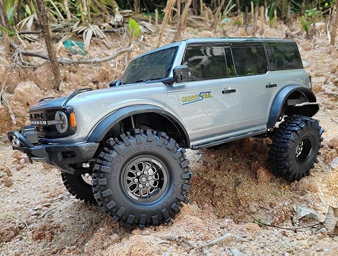 HOBBYSOUL 1.9 Beadlock Wheels and Tires 120mm Tall, 1.9'' Mud Slingers T8 Tires and Wheels Rims -10.5mm Negative Offset for 1/10 RC Crawler SCX10 TRX4 Gen8 Upgrades, (4-Pack, HS701501)