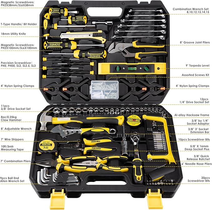 DOWELL Mechanic Tool Set Socket Wrench Auto Repair Tool Set 228-Piece Hand Tool Kit Toolbox Storage Case