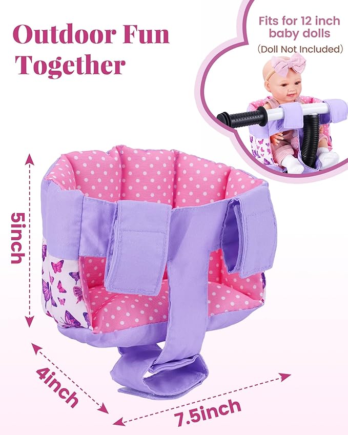BABESIDE Doll Bike Seat for 12 Inch Dolls, Butterfly Doll Carrier for Kids Bike and Scooter, Baby Doll Accessories for Outdoor Play, Doll Bicycle Seat Gift for Girls Age 3+