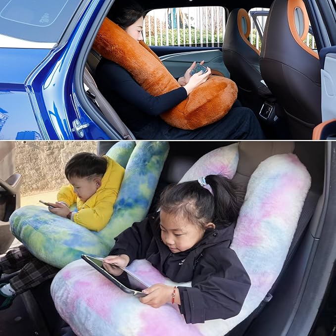 FHSGGP Travel Pillow Car Travel Sleep Support Pillow 2-in-1 Lap Pillow and Car Pillow with Neck and Body Support for Adults and Kids on Long Trips Kids Travel Pillow Pink