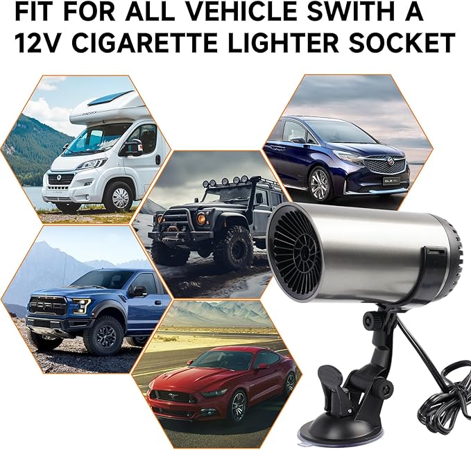 Car Heater, 12V Portable Car Heater that Plugs into Cigarette Lighter, Defroster for Car Windshield, 2 in 1 Heating & Cooling Fast Heating Defrost Defogger with Suction Holder