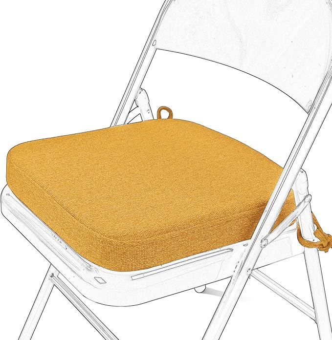 SINOSSO Memory Foam Chair Cushion for Folding Chair 1 Pcs, Thickened 2" Square Kitchen Chair Pad with Ties, Indoor Non-Slip Dining Chair Seat Cushion (1 Piece, Yellow)
