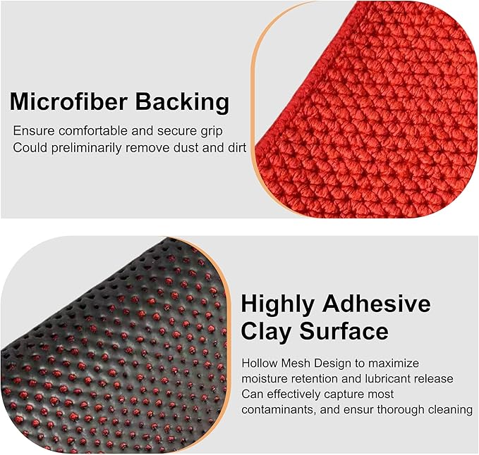 Upgrade Clay Towels and Pad Set 5PCS - Perforated Synthetic Decontamination Towel for Car Detailing, Cleaning & Release of Paint Contaminants, 4pcs Clay Bar Towels 12x12 Red, & 1pcs Red Pad