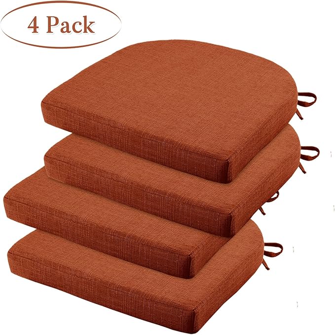 Basic Beyond Chair Cushions for Dining Chairs 4 Pack, Kitchen Chair Cushions with Ties and Non Slip Backing, 16 x 16 inches Chair Pads for Dining Chairs (Orange)