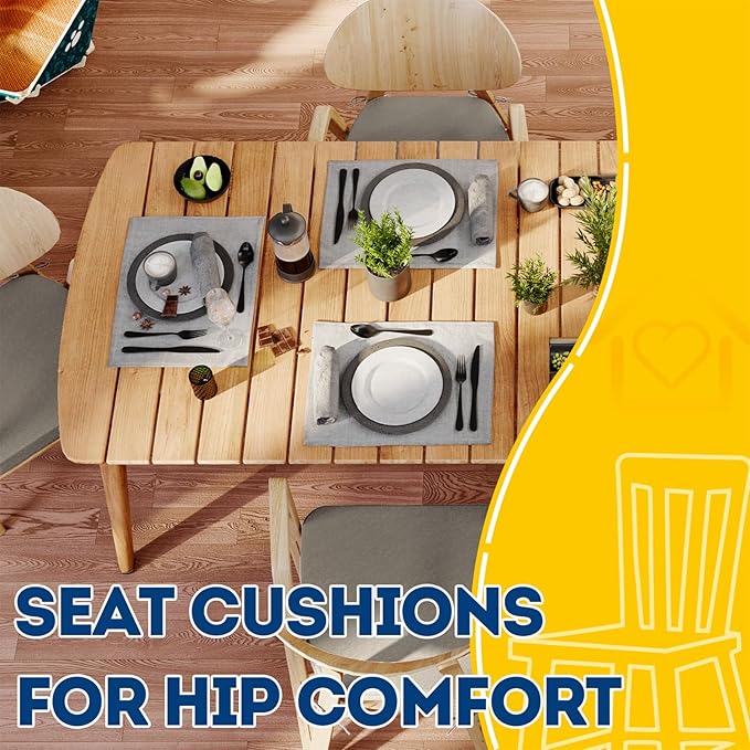 AAAAAcessories D-Shaped Chair Cushions, 2" Thick Dining Chair Pads with Ties and Removable, Machine-Washable Cover, 17" x 16", Set of 2, Khaki Gray