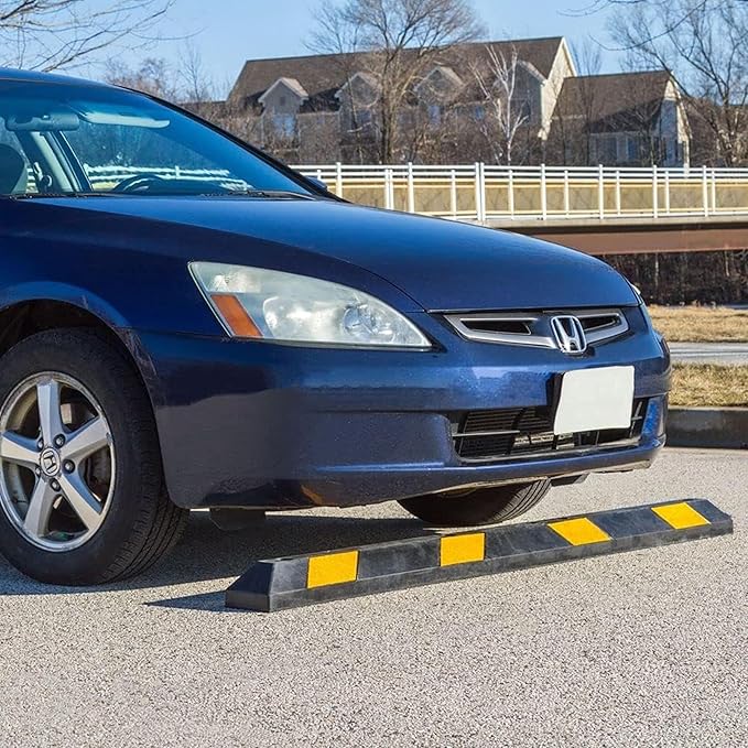 Guardian 4 Pack Parking Stop, Rubber Stopper and Curb with Mounting Holes, 6 Ft, Black/Yellow - Highly Visible Accessory for Car and Passenger Safety - Ideal for Job Sites, Driveways, and Garages