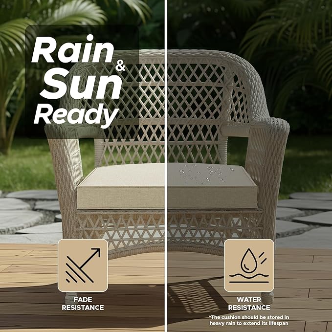 Outdoor Chair Cushions, Fade-Resistant & Water-Resistant, D Shaped Patio Furniture Seat Chair Pads Replacement with Ties, Non-Slip Bottom, Removable Cover, Set of 6, 18.5 x 16 Inch, Beige