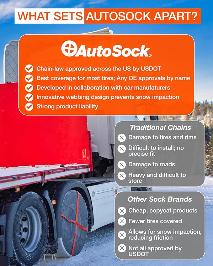 AutoSock Commercial Vehicle Snow Socks for Tires, AL71 - Car Sock Tire Traction Device for Snow, Ultimate Chain Alternative for Buses and Trucks, Pack of 2