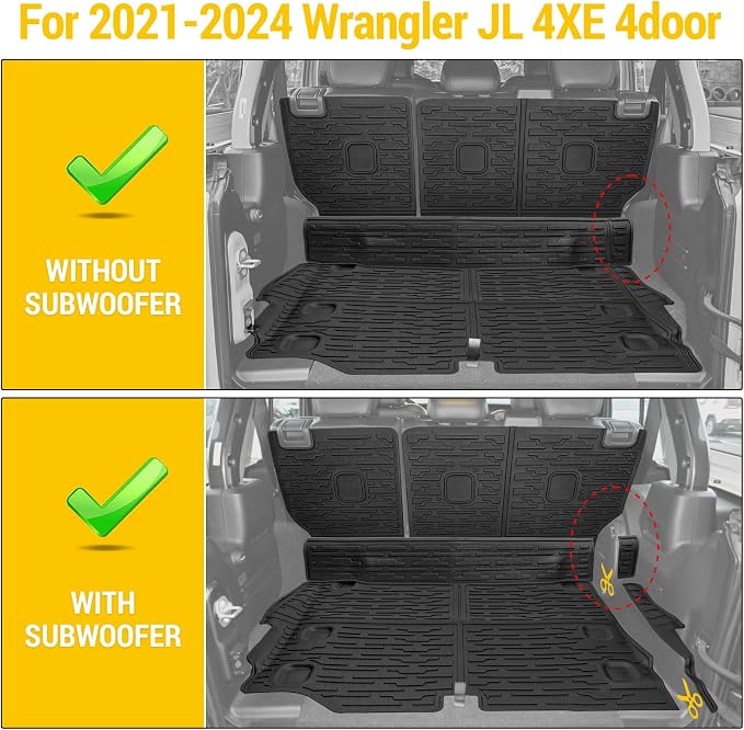 Cargo Mats for 2021-2025 Jeep Wrangler JL 4XE Trunk Mat with Backrest Liner All Weather TPE Protector Rear Back Seat Mats for 2021 2022 2023 2024 2025 Wrangler JL 4XE 4 Door Accessories