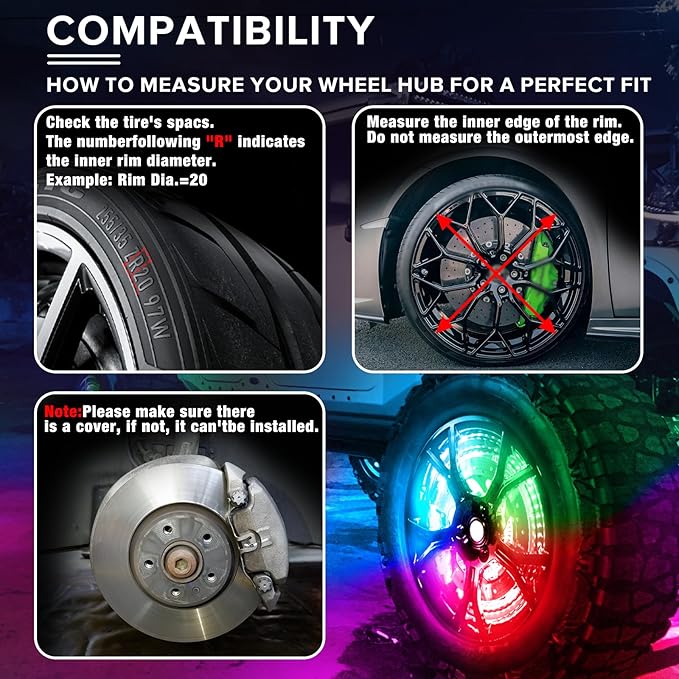 Tavaray 4PCS 14" RGB LED Wheel Ring Lights with APP & Remote Control, 178+DIY Dynamic Modes w/Turn Signal Braking and Reverse Function, IP67 Waterproof Wheel Lights for Trucks Pickups Cars Offroad