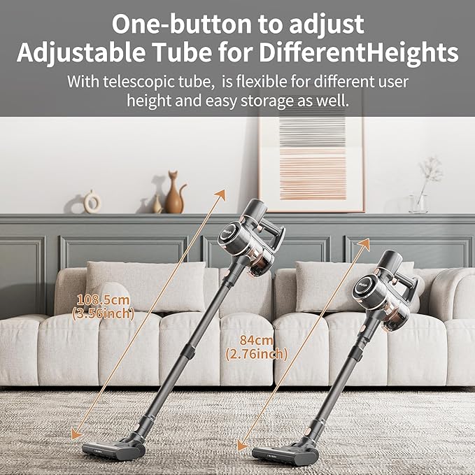 Mojojo Cordless Stick Vacuum Cleaner, 23KPa Handheld Rechargeable Battery Lightweight Small Silver Gray Electirc Broom, 55Mins Runtime for Home Hard Floor Carpet Pet Hair Cleaning