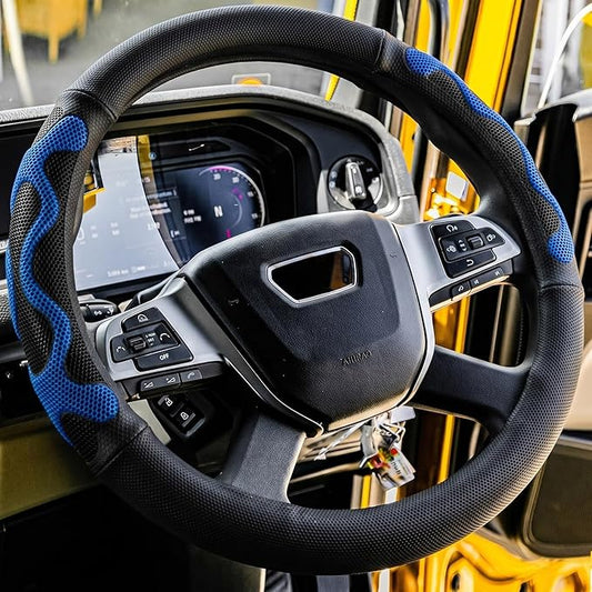 DaisyInner 17.5-18 Inch Truck Steering Wheel Cover Leather Wheel Semi-Truck Comfy Grip Cover with 3D Honeycomb Anti-Slip Design Car Accessory, Fits RV, Big Rig and Classic Car(Blue, Classic Style)