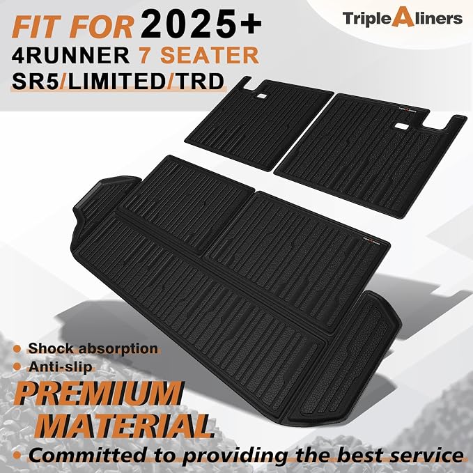 TripleAliners Trunk Mat & Rear Seatback Mat Fit for Toyota 2025 2026 4Runner All Weather TPE Liners Accessories Custom Fit 6th Generation 4Runner TPE Heavy-Duty Covers(Only for 7 Seats)