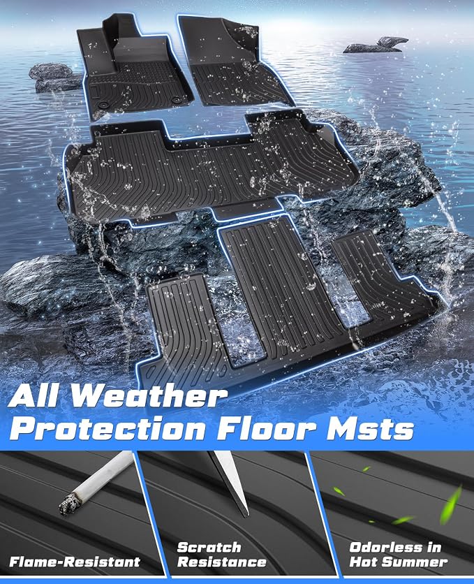 Sunsdrew Premium All-Weather Floor Mats for 2018-2024 Chevy Chevrolet Traverse 7-Seater TPE Heavy-Duty Car Floor Liner for Traverse Accessories(ONLY Fit 2nd Row Bucket Seats)