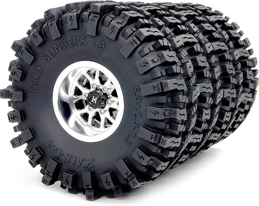 HOBBYSOUL 5.0'' Tall 1.9 Mud Slingers T8 tires & -10.5mm Negative Offset 1.9 Beadlock wheels rims For 1/10 Crawler SCX10 TRX4 high Trail Upgrades, HS701548