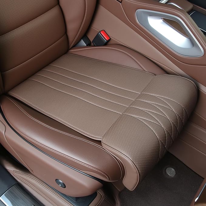Car Seat Extender Leg Extender Support Cushion for Driver Seats Office Chair, Leather Auto Bottom Seat Protector Cover with Leg Extender, Car Seat Cushion Legs Rest Pads, Brown