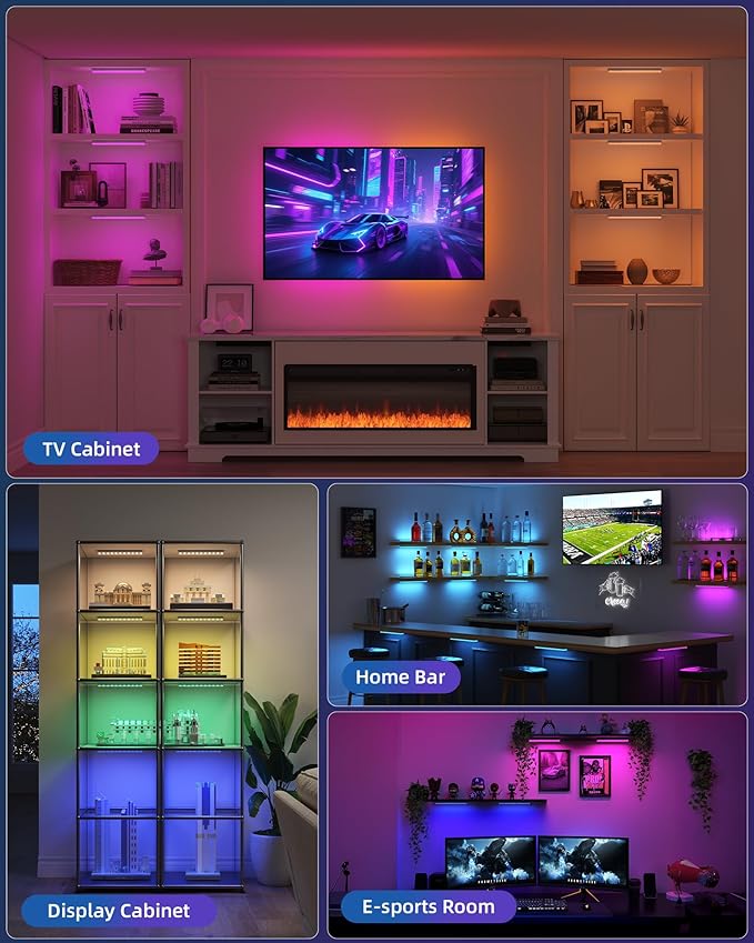 EZVALO 1800mAh Rechargeable Under Cabinet Lighting, Wireless, Magnetic Battery Operated Light Bars, 80 Color Changing, Under-Counter Light Fixtures with Remote for Kitchen, Shelves, Home Bar, 2Pack