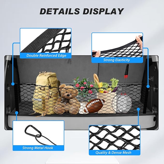 Cargo Net for Chevy Tahoe/GMC Yukon/Suburban 2015-2020, Karltys Trunk Net for Chevrolet Tahoe Accessories Envelope Style Netting with Metal Hooks, Highly Elastic Trunk Cargo Organizer for Yukon