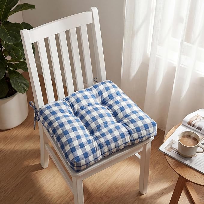 Geetery 4 Pack Chair Cushions for Dining Chair Kitchen Seat Pads with Ties Buffalo Plaid Soft Comfy Square Seat Pads for Home, Outdoor, Patio, Room (Navy Blue)