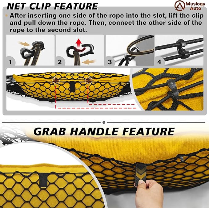 Muslogy Truck Bed Cargo Net Trunk Netting Compatible with Rivian R1T 2026 2025 2024 2023 2022 Accessories, Pickup Cargo Organizer SUV Sedan Storage Net w/Heavy Duty Carabiners