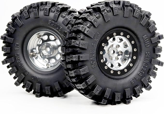 HOBBYSOUL 120mm Tall 1.9 Mud Slingers T8 Tires Tyres Mounted on Aluminum 1.9 Beadlock Wheels for 1/10 RC TRX4 SCX10 Gen8 Upgrades, (4-Pack, HS700570)