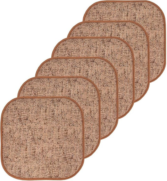 Sweet Home Collection Chair Cushion Memory Foam Pads Honeycomb Pattern Slip Non Skid Rubber Back Rounded Square 16" x 16" Seat Cover, 6 Pack, Broadway Rust/Brown