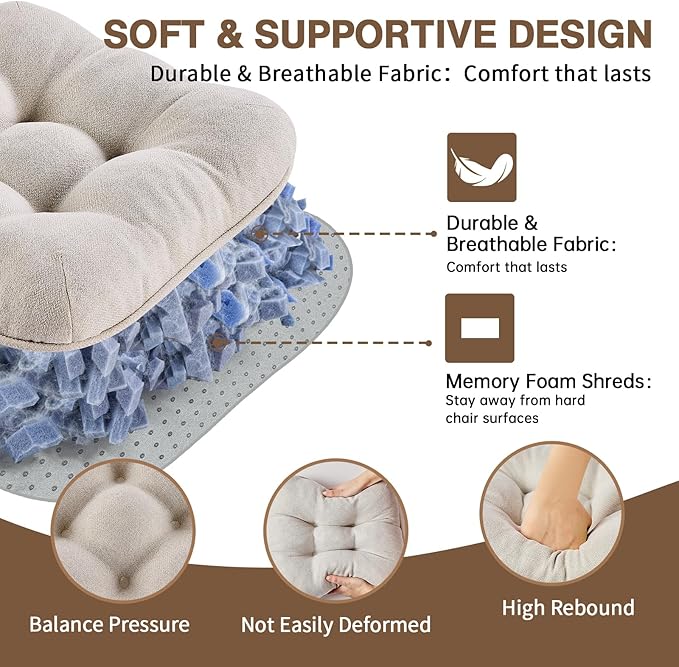 BETU Chair Cushions for Dining Chairs Set of 6,3.5" Thick Kitchen Table Chair Pads with Ties,Non Slip Backing and Covers, Seat Cushion for Dining Room,Bar,Patio Chairs,15.5"X15.5"X3.5",Beige