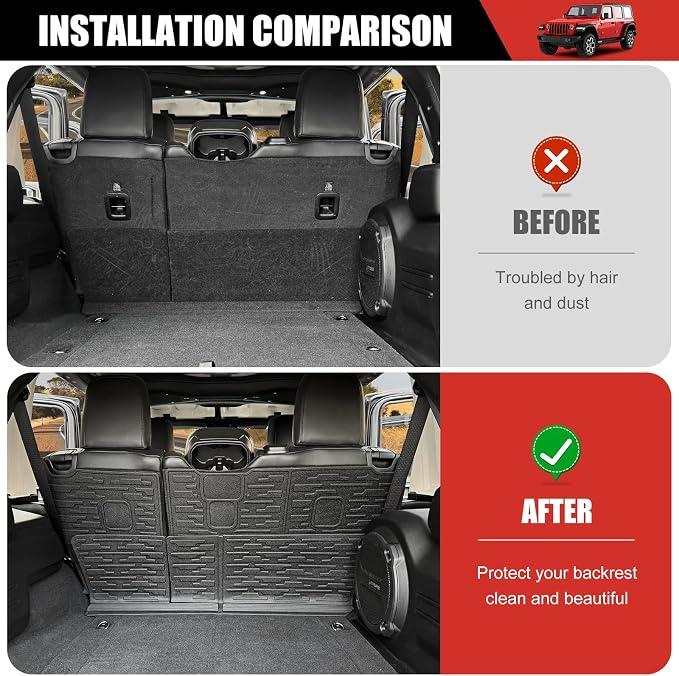 Seat Back Cover Compatible with 2018-2025 Jeep Wrangler JL Unlimited 4 Door 4X4, Cargo Mat All-Weather Protection Cargo Liner Rear Trunk Liner for 2024 Jeep Wrangler JL/JLU Accessories