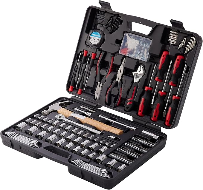 MECHMAX 245-Piece Mechanics Tool Set & Socket Kit. Home Auto Repair Hand Tools with 3/8" Ratchet, Wrench, Pliers, Screwdrivers, Hammer. DIY Essentials for House, Garage, Dorm & Gift Idea