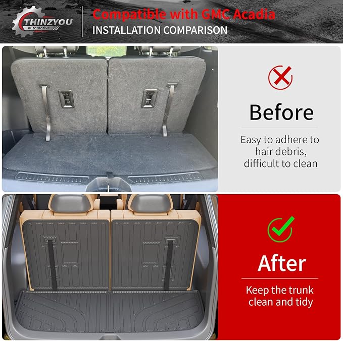 Cargo Mat Compatible with 2017-2023 GMC Acadia 6&7 Seats Cargo Liner Trunk Mat Trunk Liner TPE All Weather Back Seat Cover Protector 2022 Acadia Accessories (Trunk Mat with Backrest Mat)