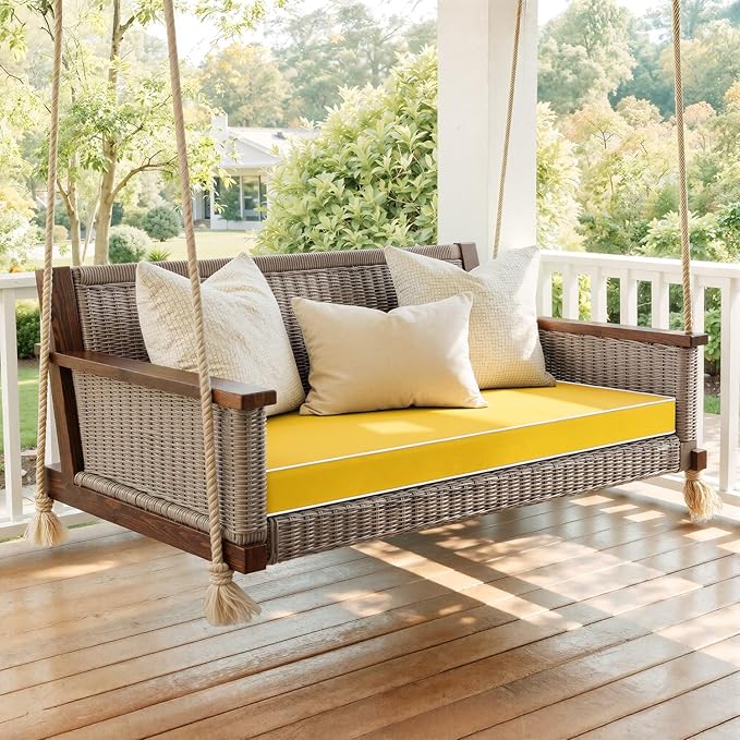 MIULEE Yellow 48 x 18 x 3 Outdoor Bench Cushion Waterproof Patio Chair Cushion with Adjustable Straps Set of 1 for Swing Patio Furniture 3-Year Color Fastness Garden Sofa Couch