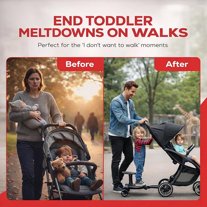 2026 New-Universal Stroller Board with Detachable Seat | 2 in 1 Sit and Stand Toddler Stroller Seat Attachment | Stroller Board Attachment for Toddler | Holds Children Up to 55 LBs