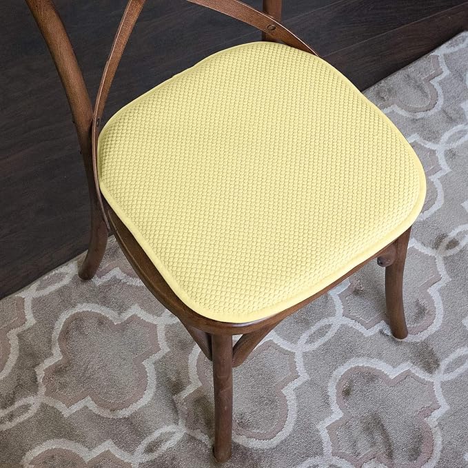 Sweet Home Collection Chair Cushion Memory Foam Pads Honeycomb Pattern Slip Non Skid Rubber Back Rounded Square 16" x 16" Seat Cover, 12 Pack, Yellow