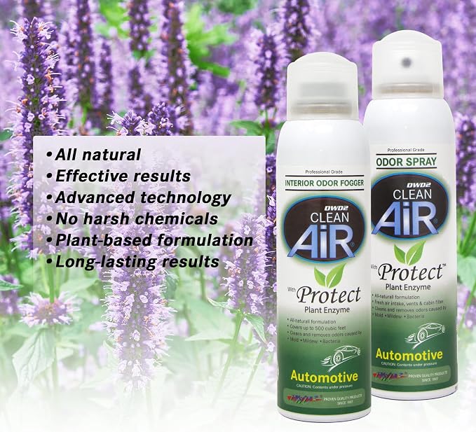 DWD2 Protect™ Automotive Mold-Odor Treatment - Revitalize Your Car's Interior The Green Automotive Mold-Odor Treatment Solution. Say Goodbye to Unpleasant Odors (Spray & Fogger)